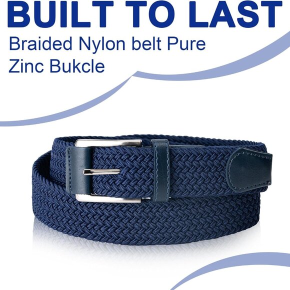 Mens Belt, Canvas Elastic Fabric Woven Stretch Multicolored Braided Belts for Go - Picture 3 of 7